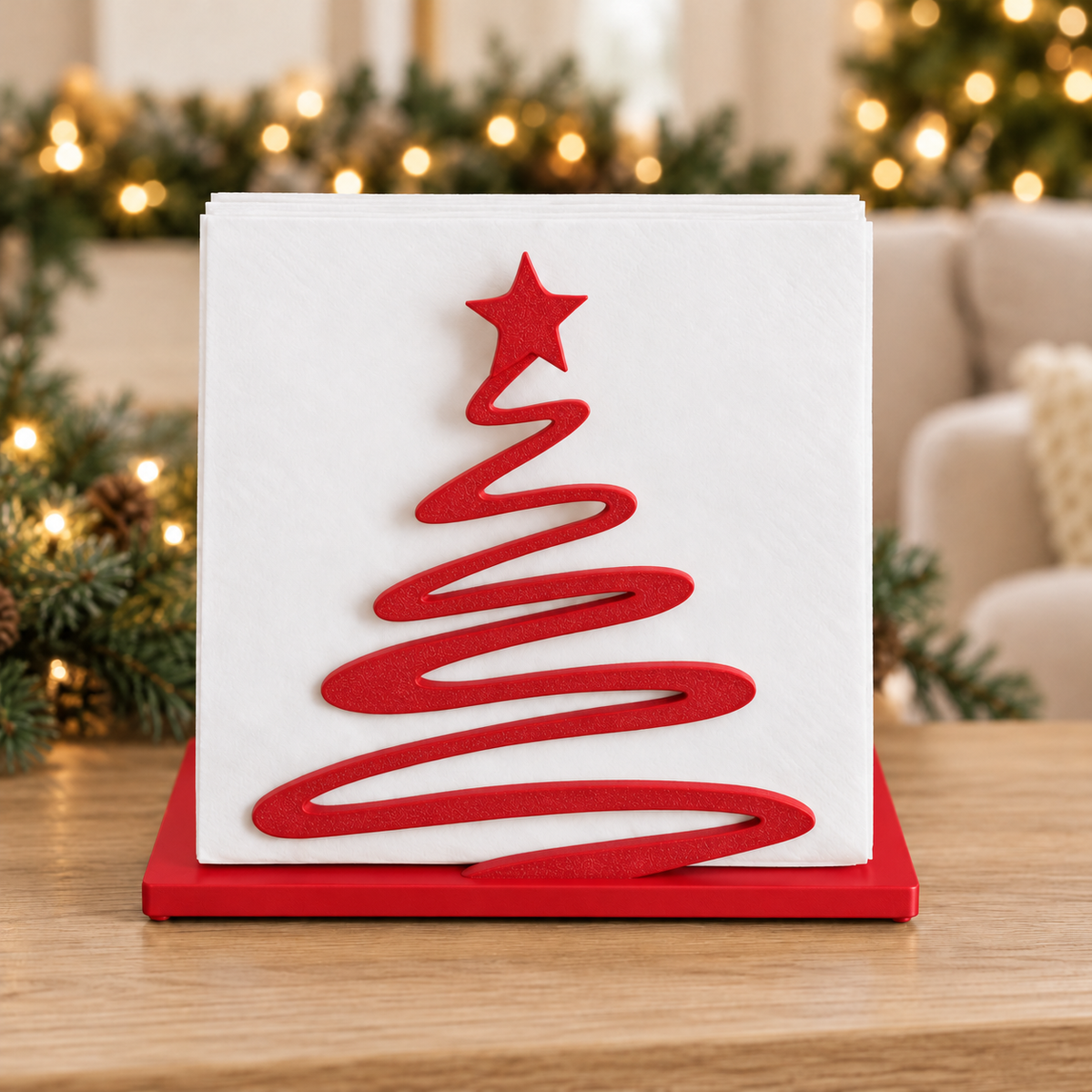 Christmas Tree Napkin Holder — Matte Red