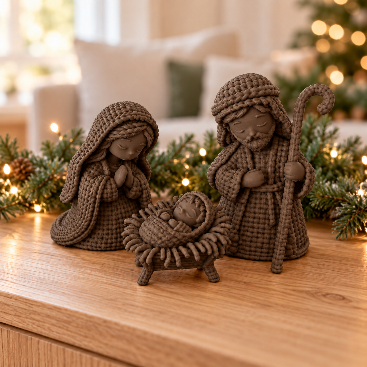 Knit-Effect Nativity Scene — Black Walnut