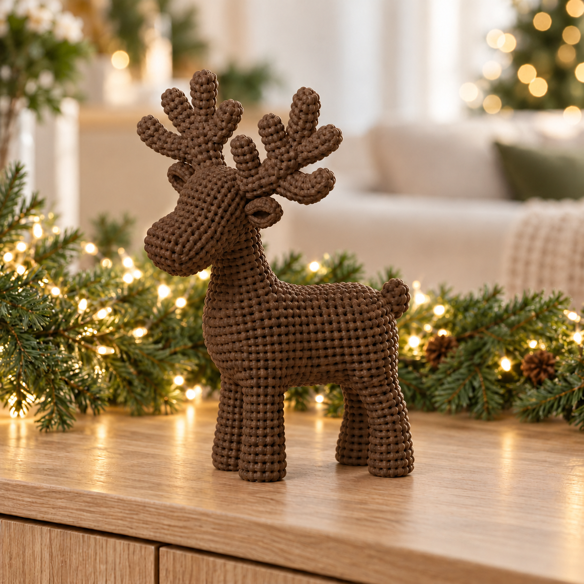 Medium dark brown crochet-effect reindeer included in the AMATTE two-piece duo