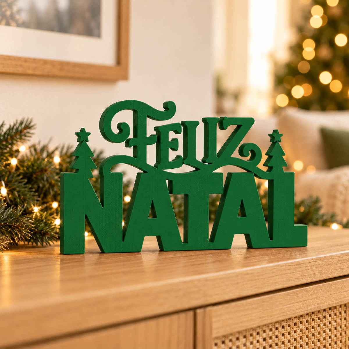 Feliz Natal Sign — Mistletoe Green