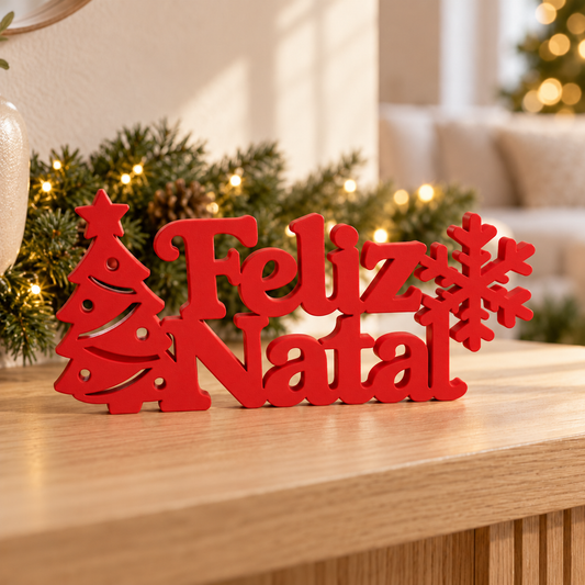 Feliz Natal Sign — Tree & Snowflake — Matte Red