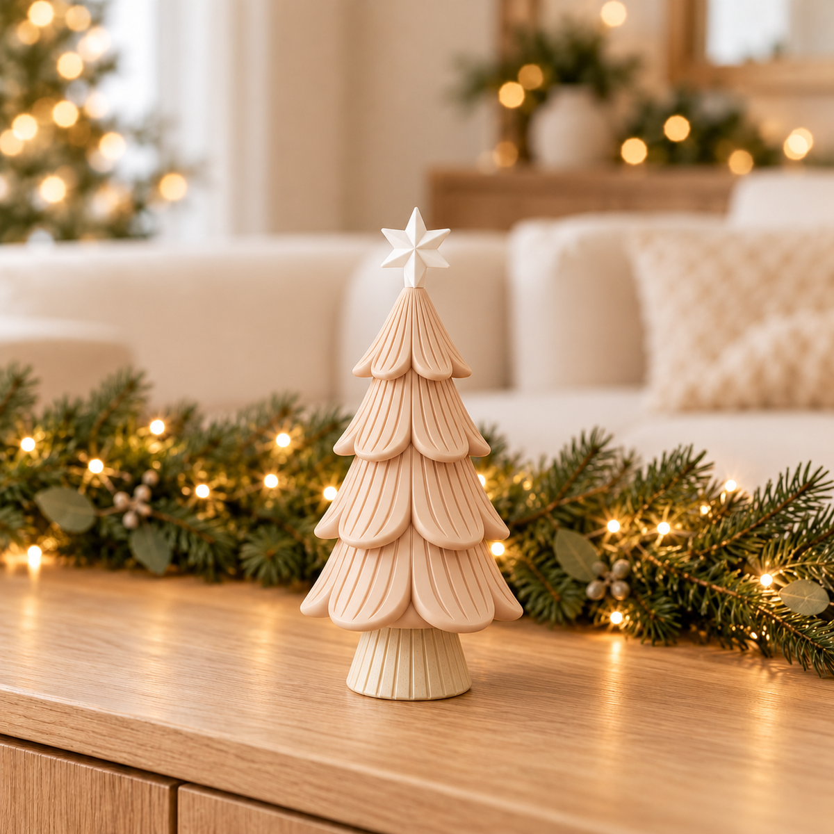 Classic Christmas Tree — Beige / White Star / White Oak Trunk