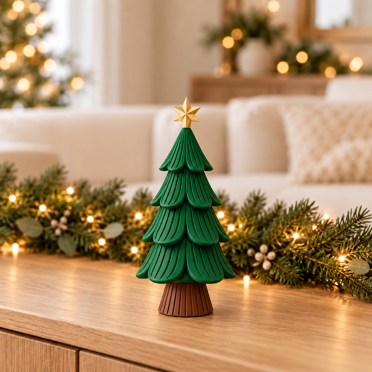 Classic Christmas Tree — Mistletoe Green / Gold Star / Brown Trunk